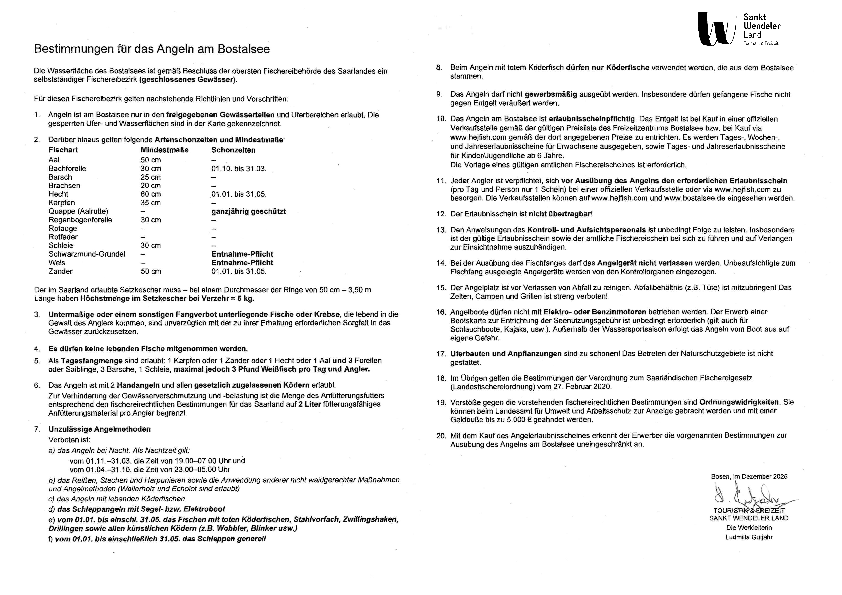 Bestimmungen für das Angeln am Bostalsee Bestimmungen für das Angeln am Bostalsee